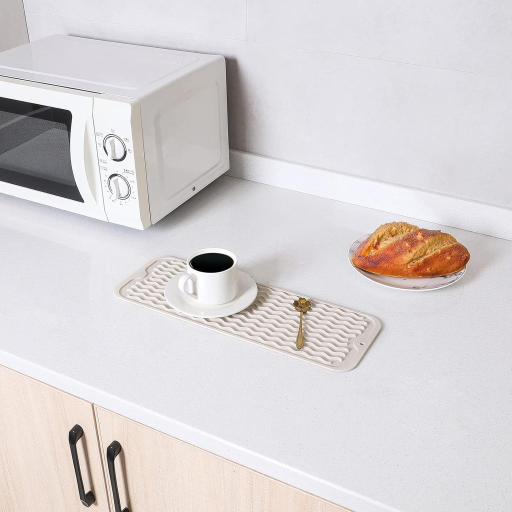 Silicone Dish Drying Mat for Multiple Usage,Easy clean,Eco-friendly,Heat-resistant Silicone Mat for Kitchen Counter or Sink,Refrigerator or Drawer Liner Tapioca S 12 inches x 6 inches
