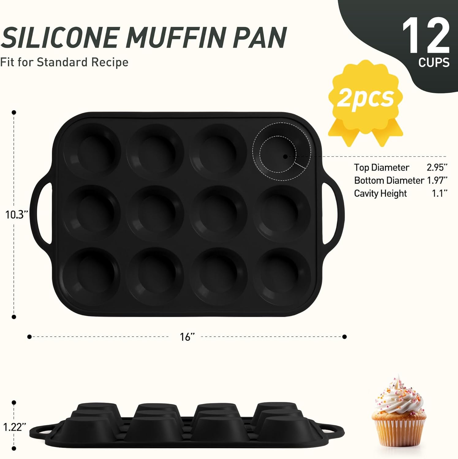 2 Packs 12 Cups Silicone Muffin Pan with Metal Reinforced Frame Regular Size Cupcake Tray Egg Mold Wedding Day Engaged Engagement Hostess Couple Newly Wed House Christmas Married Unique Gift