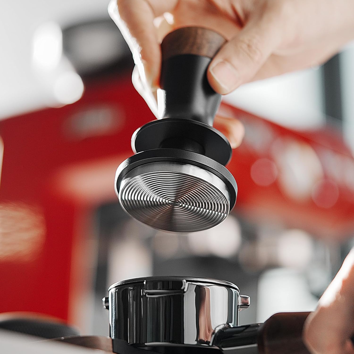 MHW-3BOMBER 58mm Coffee Tamper, Wooden Espresso Tamper Tool with 2 Spring Loaded, Auto-rebound, Auto-Leveling Tamper without Tilting, 58.35mm Stainless Steel Base, T7124