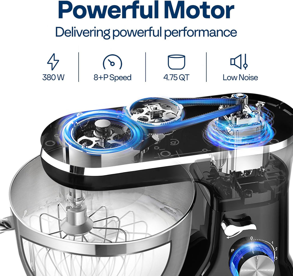 VIVOHOME 4.75 Quart Stand Mixer, 8 Speed Kitchen Electric Food Mixer, Household Stand Mixer for Baking, Cake, Bread with Beater, Dough Hook, Wire Whip and Egg Separator, Black