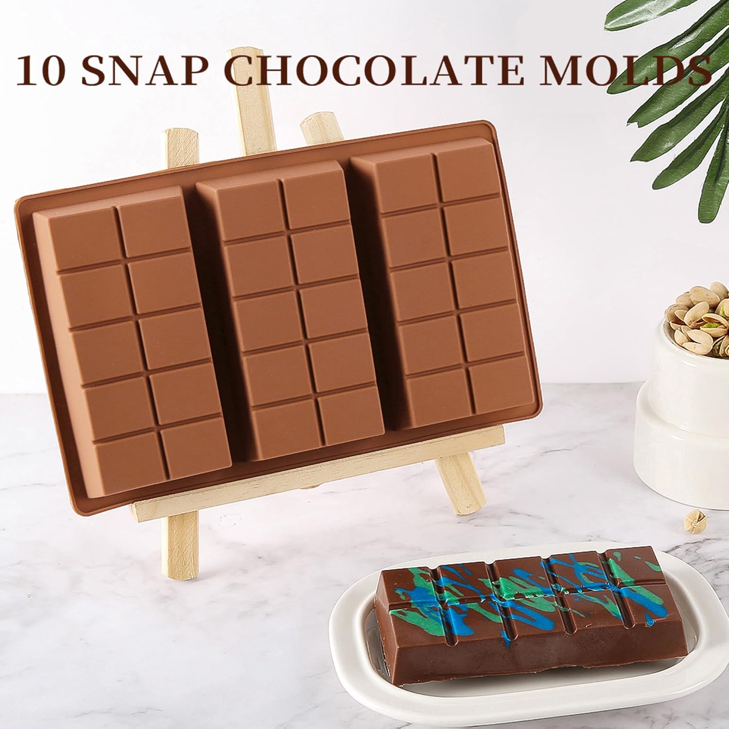 1 Inch Deep Chocolate Bar Mold, 3 Cavity Large Dubai Chocolate Molds, Thick Candy Bar Mould for Filling（3 Packs）
