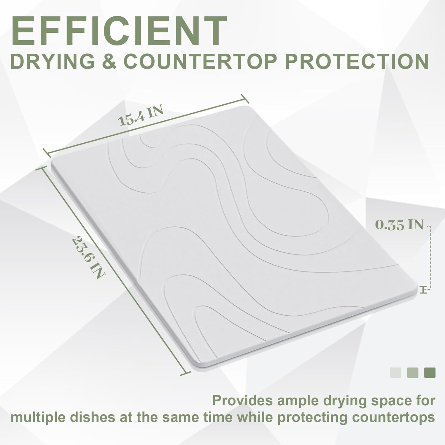 Large Stone Drying Mat for Kitchen Counter, 24" × 16" Diatomite Dish Drying Mat, Quick Dry Stone Mats, Ultra Absorbent Natural Diatomaceous Earth Mats for Dished, Bottles, White