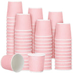 Yaomiao 200 Pcs 4 oz Disposable Espresso Coffee Cups Ripple Corrugated Paper Insulated Hot Cups for Party Cold Drinks Hot Beverage Tea(Pink)