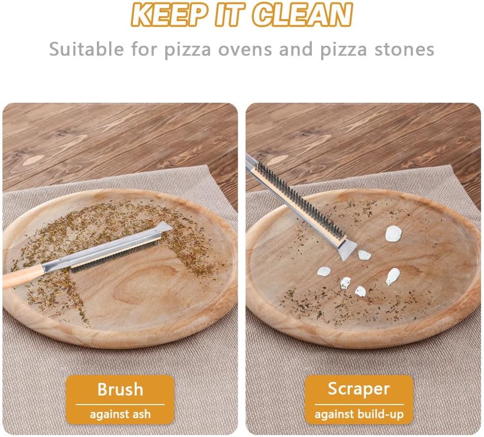 Pizza Oven Brush, 21" Brush and Stainless Steel Scraper for Pizza Stone, BBQ Grill Cleaning Brush Non Scratch Heat Proof Stainless Steel Bristles with Screwdriver for Pizza Oven and Accessories