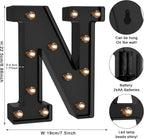 Foaky Black LED Letter Lights for Room Decor - Bedroom Wall Decor, Alphabet Lights for Home, Wedding, Party - Battery Operated （N）
