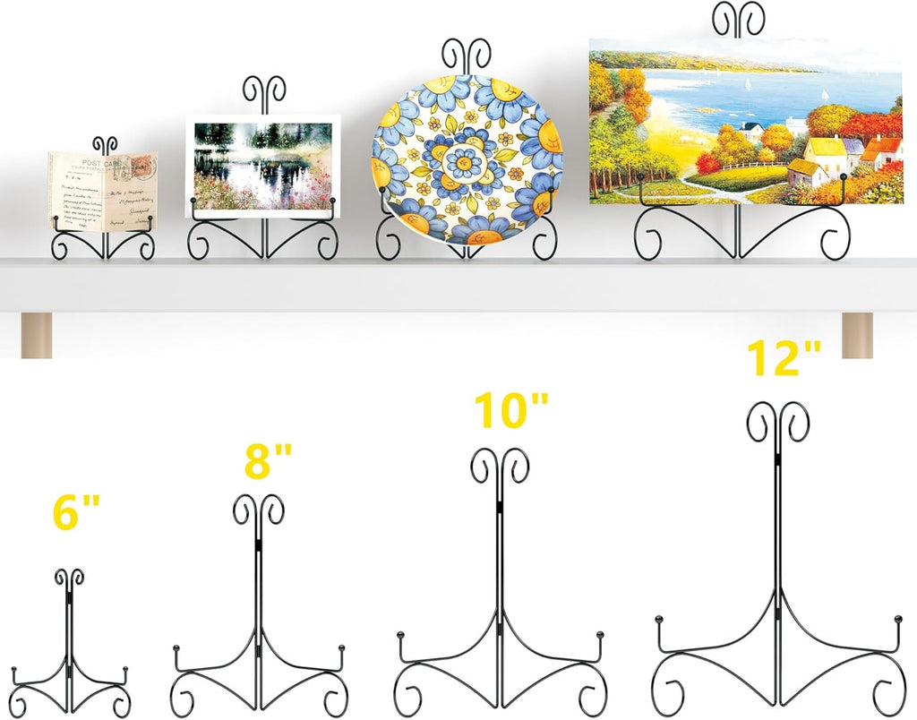 Plate Display Stands with Hinged Folding Design, 8 Inch Picture Frame Stand for Tables, Decorative Easels for Plates, Photos, Cards and Books, 8’’ Black