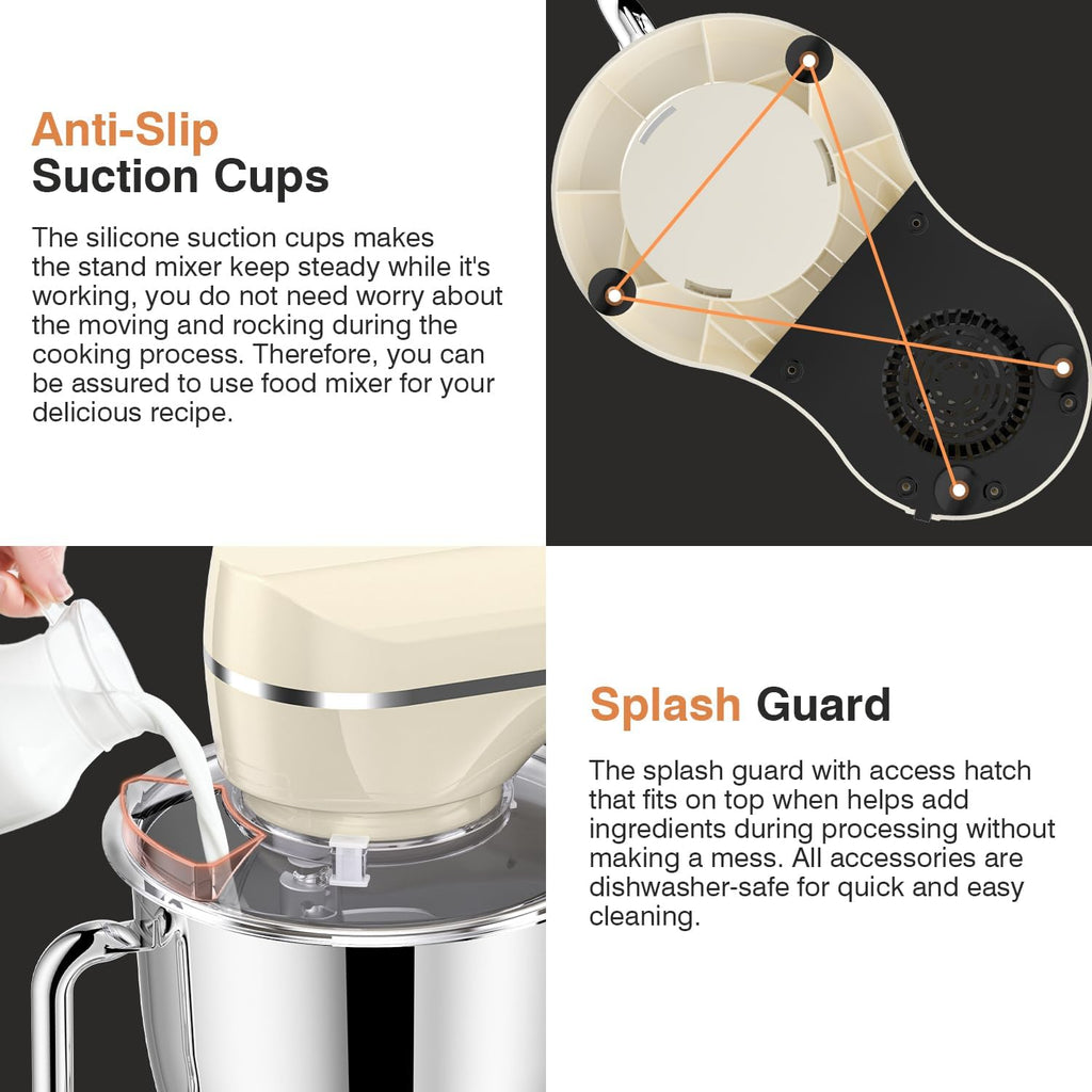 Mini Angel Stand Mixer,10-Speed Kitchen Electric Mixer,Tilt-Head Food Mixer with Dough Hook, Wire Whisk, Flat Beater, Stainless Steel Bowl (White2, 5QT)