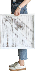 Extra Large Square Ottoman Table Tray 20" - Rustic Wooden Serving Tray for Farmhouse Decorative Oversized Coffee Table Trays Living Room Kitchen Counter Breakfast White