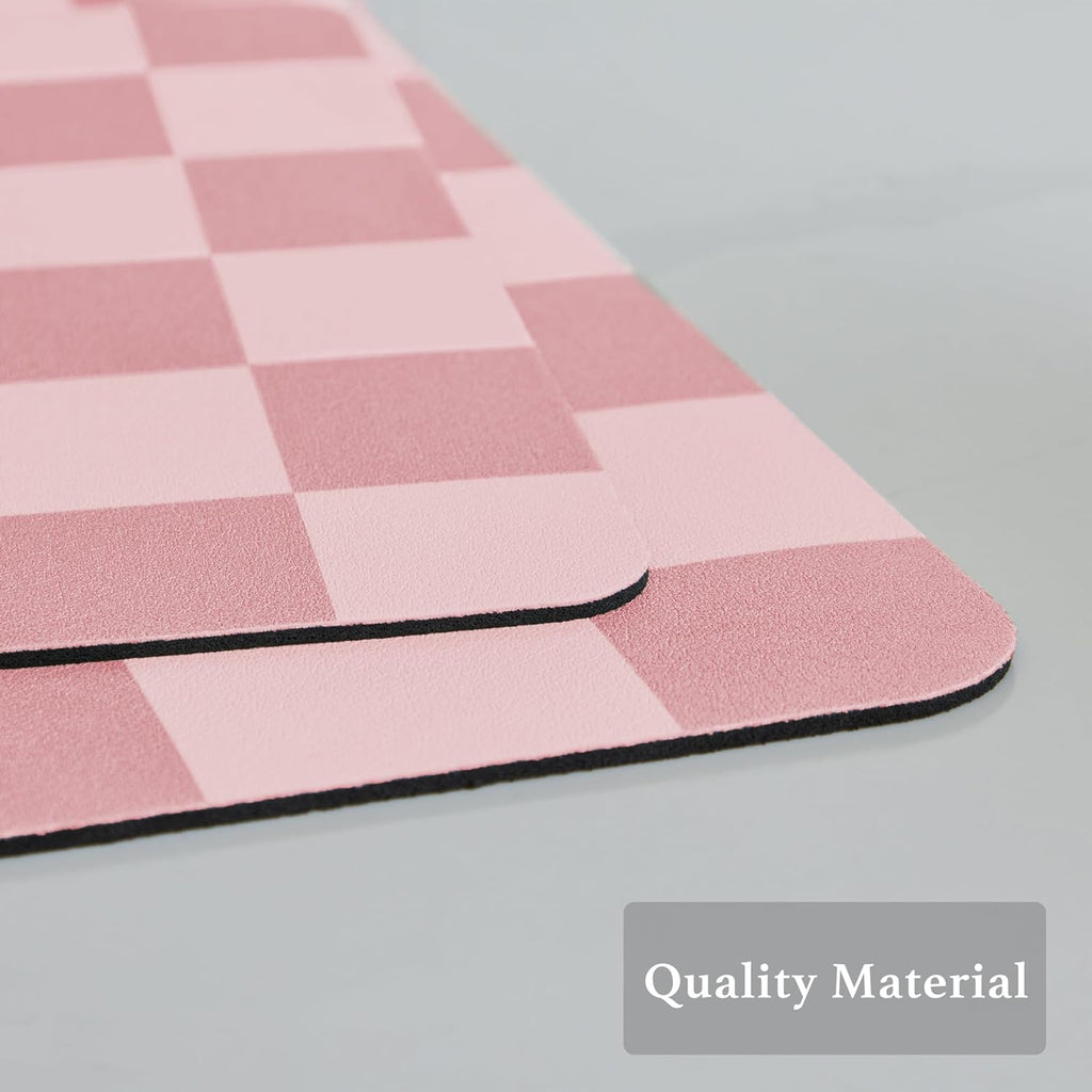 Checkered Dish Drying Mat for Kitchen Counter, Coffee Bar Station Accessories, Retro Cute Girly Pink Aesthetic Modern Absorbent Drainer Mat Kitchen Drying Mat Easy Clean, Coral 16" x 24"