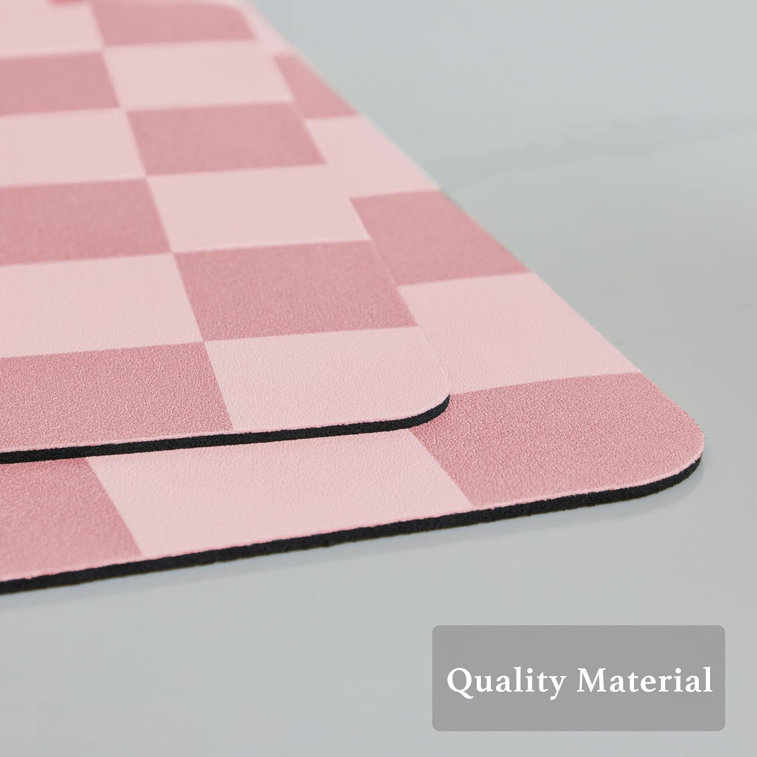 Checkered Dish Drying Mat for Kitchen Counter, Coffee Bar Station Accessories, Retro Cute Girly Pink Aesthetic Modern Absorbent Drainer Mat Kitchen Drying Mat Easy Clean, Coral 16" x 24"