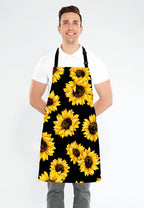 Sunflowers Black Tropical Flower Daisy Adjustable Bib Apron, Cute Floral Sunflower Cooking Kitchen Apron for Men Women