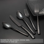 Flatware Set Silverware Set 20 Pieces Mirror Finished Black Stainless Steel Cutlery Set Forged with Hammered Handle Service for 4