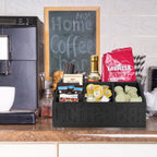 Coffee Bar Organizer for Accessories, Wood Station for Countertop, Farmhouse Pod Syrup Holder, Condiment Organizer for Decor (Black)