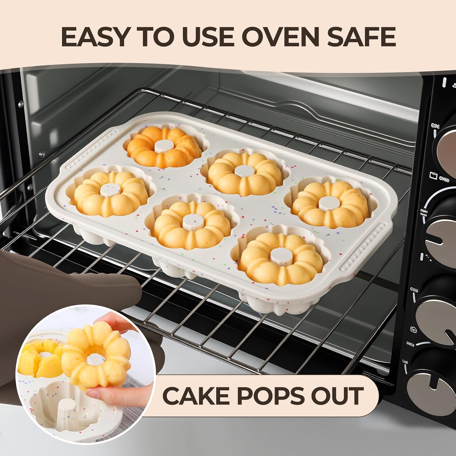 Mini Bundt Cake Pans for Baking, 2Pcs Silicone 6-Cavity Fluted Tube Cake Pan with Metal Reinforced Frame, Nonstick Baking Molds for Cupcake, Brownie, Donuts, Cornbread, Jello