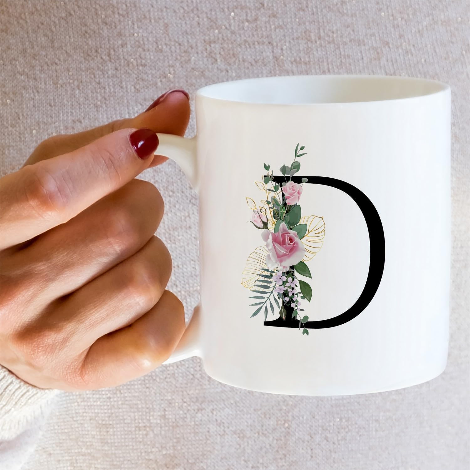 Retreez Initial A-Z Floral Botanical Bouquet Alphabet Monogrammed Monogram Mug 11 Oz Ceramic Tea Coffee Mugs - Appreciation Thank You Wedding Birthday Gifts for her friend coworker sister - D Initial