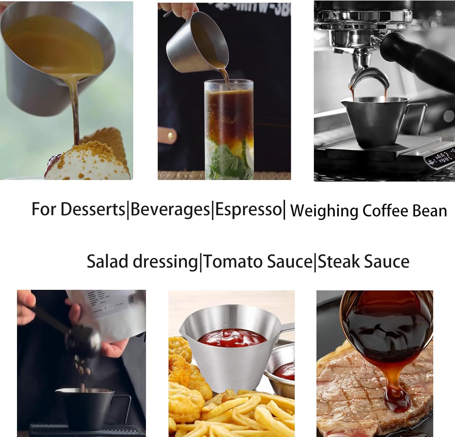 MHW-3BOMBER Espresso Measuring Cup 2oz Espresso Shot Cup Stainless Steel Sauce Cups with Handle for Tomato Sauce|Steak Sauce|Desserts|Beverages (Matte Black) G5141B