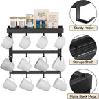 Coffee Mug Rack Wall Mounted, Rustic Metal Mug Holder Organizer with 12 Hooks and Top Shelf Cup Storage Rack for Home Kitchen Coffee Bar Station Mug Display and Collection