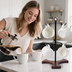 Mug Tree Y-Shaped, Coffee Mug Holder with Angled - Out Iron Hooks (No More Squeezing!), Solid Wood Base & Sturdy Iron Coffee Cup Rack, 6 Hook, Tools Included, Easy Install, Elevate Kitchen Nook Décor