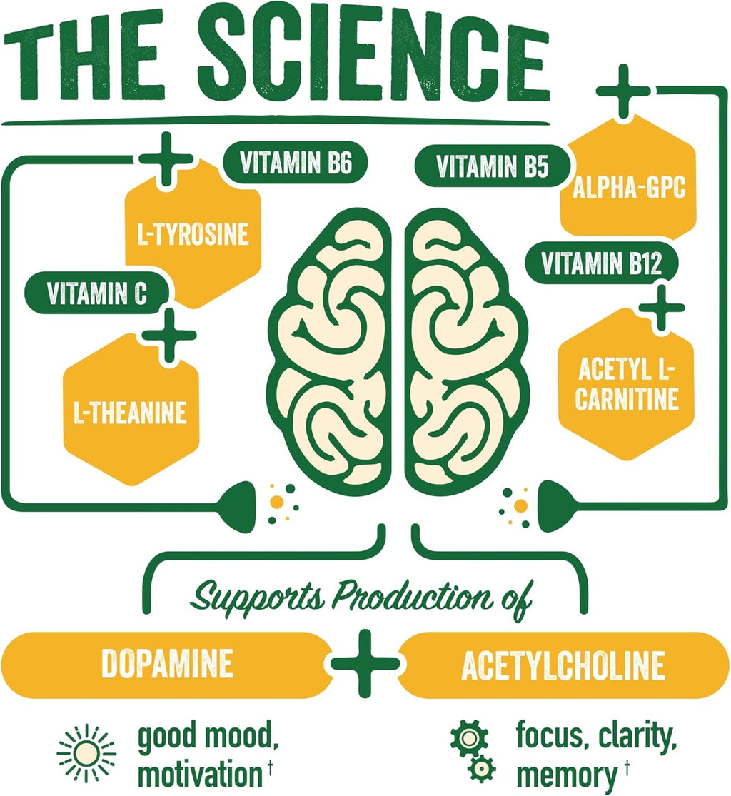 BrainJuice Focus & Energy Drink Shots, Nootropics with Alpha GPC, B Vitamins & Organic Green Tea Caffeine, Supports Focus, Memory & Clarity, Non-GMO, Gluten Free, Peach Mango, 2.5 fl oz, 12 Pack