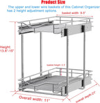 DINDON 2 Tier Pull Out Cabinet Organizer (11"W X 21"D), Double Tier Wire Basket Slide Out Shelf Storage for Kitchen Base Cabinet Organization for Kitchen, Pantry, Bathroom, Chrome