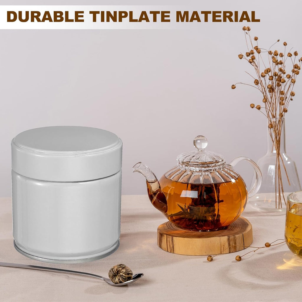 uxcell 2Pcs Round Tea Canisters, 3" x 3" Airtight Metal Tea Containers for Loose Tea, Coffee Beans, Spices - Durable, Compact, and Stylish Storage Tea Tin (White)