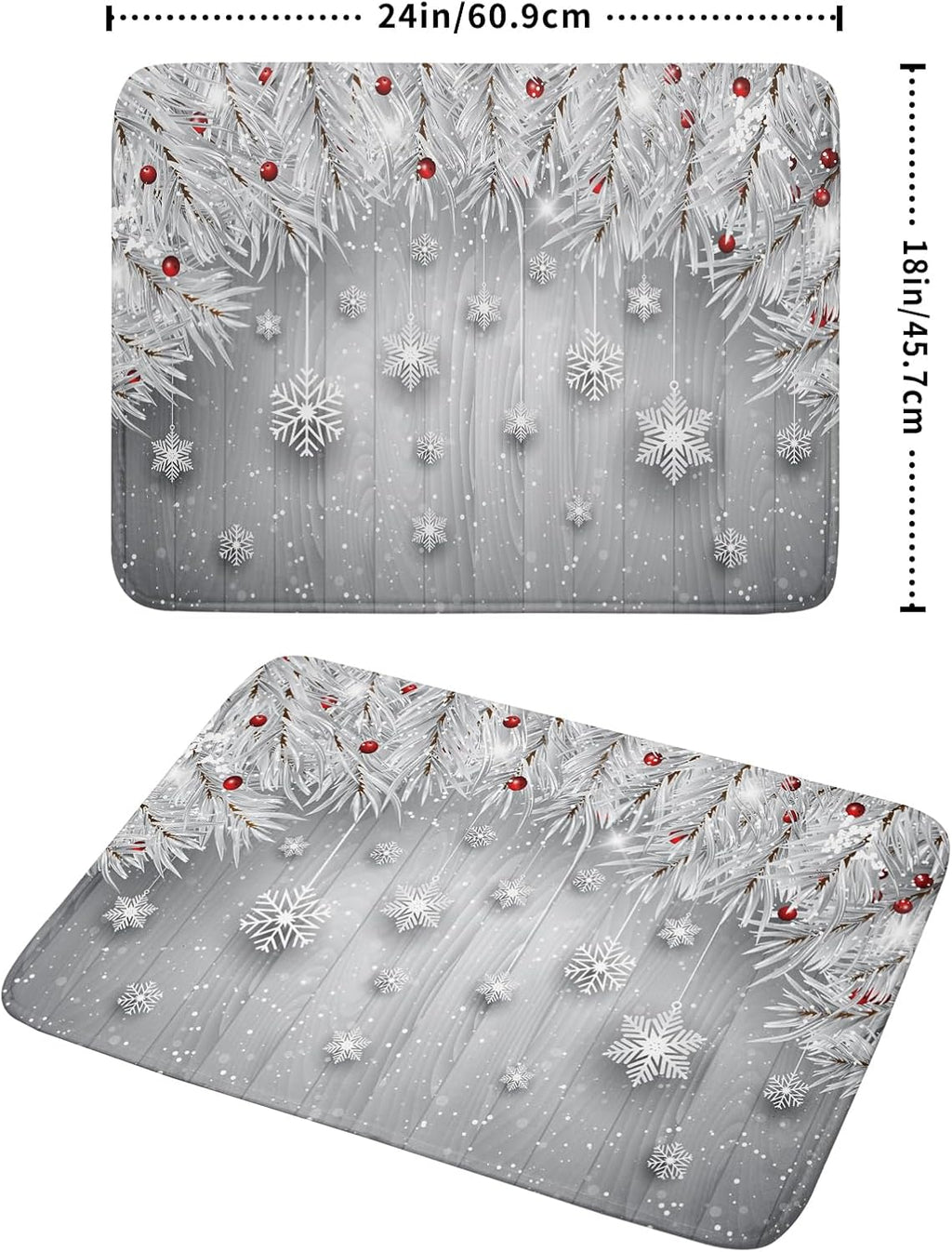 Giwawa 18"x24" Winter Snowflakes Dish Drying Mat Christmas Holly Berries Silver Falling Snow Dish Drainer Mats Absorbent Fast Dry Microfiber Dish Drying Pad for Kitchen Countertop Decor Large