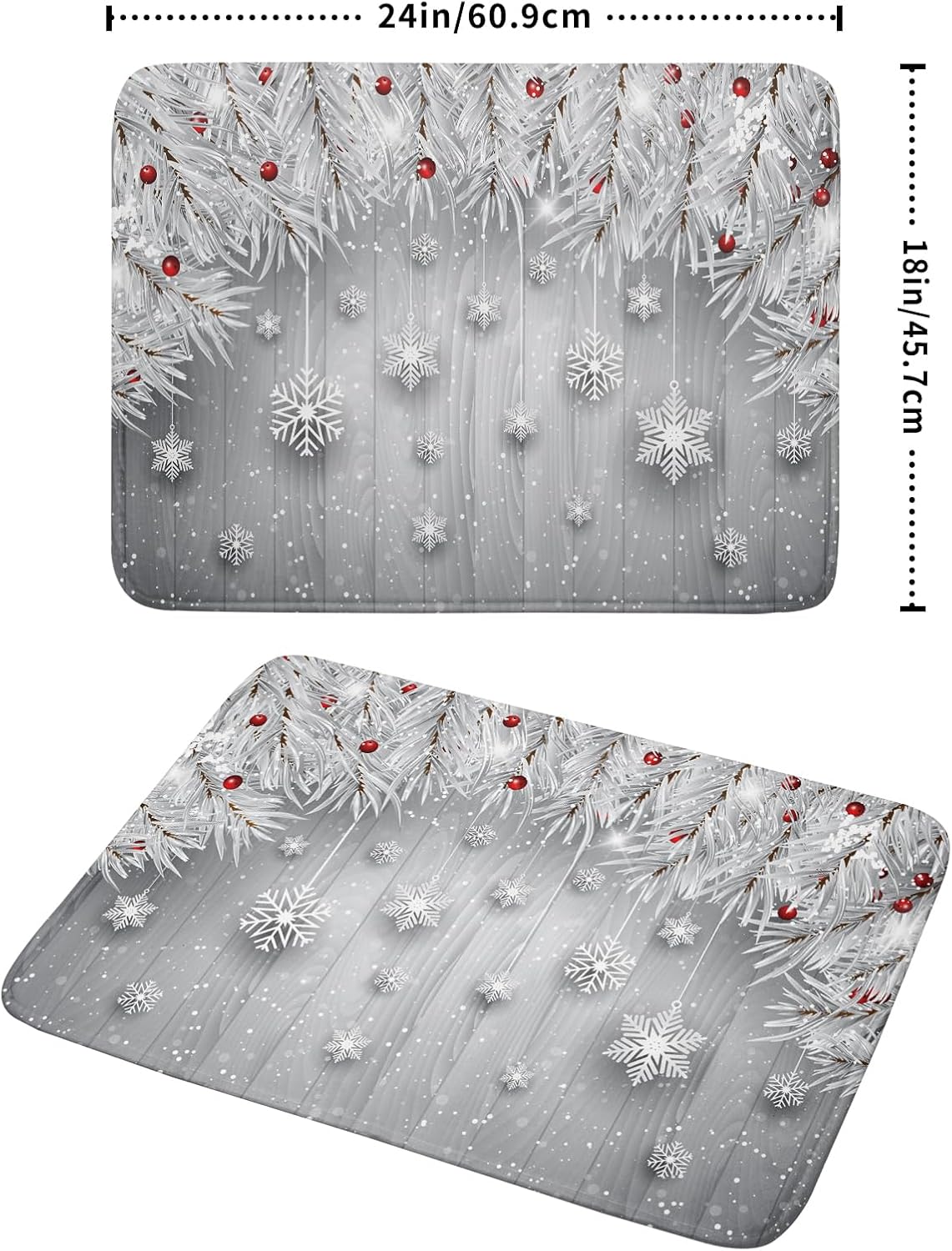 Giwawa 18"x24" Winter Snowflakes Dish Drying Mat Christmas Holly Berries Silver Falling Snow Dish Drainer Mats Absorbent Fast Dry Microfiber Dish Drying Pad for Kitchen Countertop Decor Large