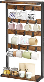 Homeiju 14-Hook Large Coffee Mug Holder for Countertop/Wall Mounted,4 Tier Coffee Cup Holder with Top & Bottom Storage Shelf,Adjustable Hook & Shelves,Mug Tree for Home Bar,Coffee Station