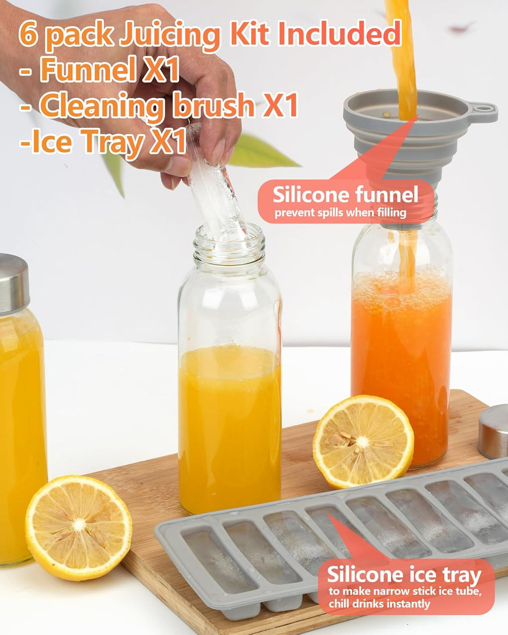 Zukro Glass Water Bottles with Lids 10 oz, Reusable Clear Juice Bottles With Stainless Steel Airtight Cap for Juicing, 100% Leak Proof Juice Drinking Jar for Ginger and Milk, BPA Free