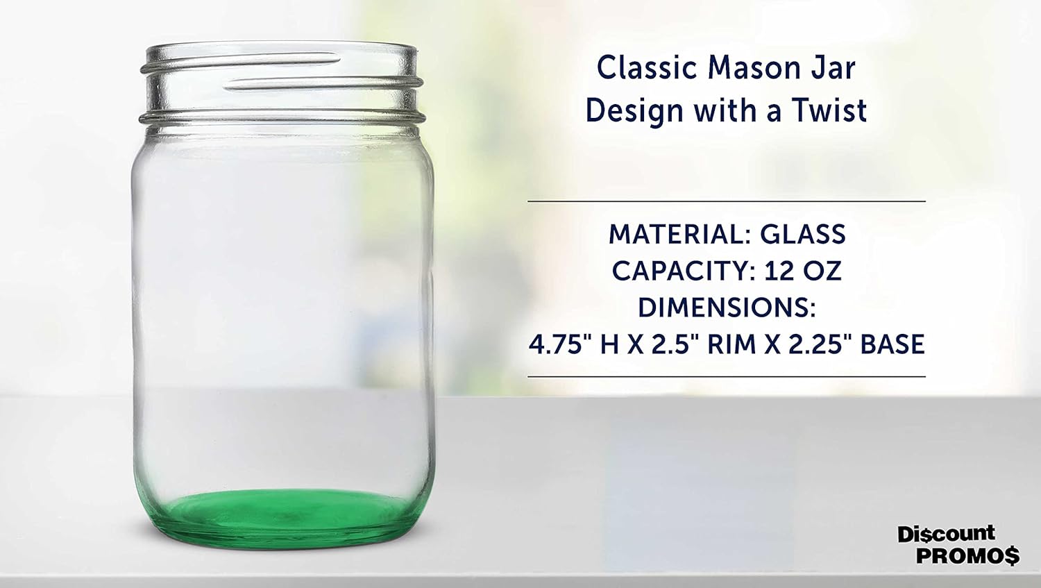 DISCOUNT PROMOS Decorating Mason Jars 12 oz. Set of 10, Bulk Pack - Glass Jars for Overnight Oats, Candies, Fruits, Pickles, Spices, Beverages - Green