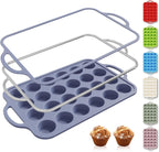 24 Cups Silicone Muffin Pan with Metal Reinforced Frame Mini Size Cupcake Tray Egg Mold Kitchen Stuff Accessories New Home Essential First Department Must Haves Gadget Thing Housewarming Hostess Gift