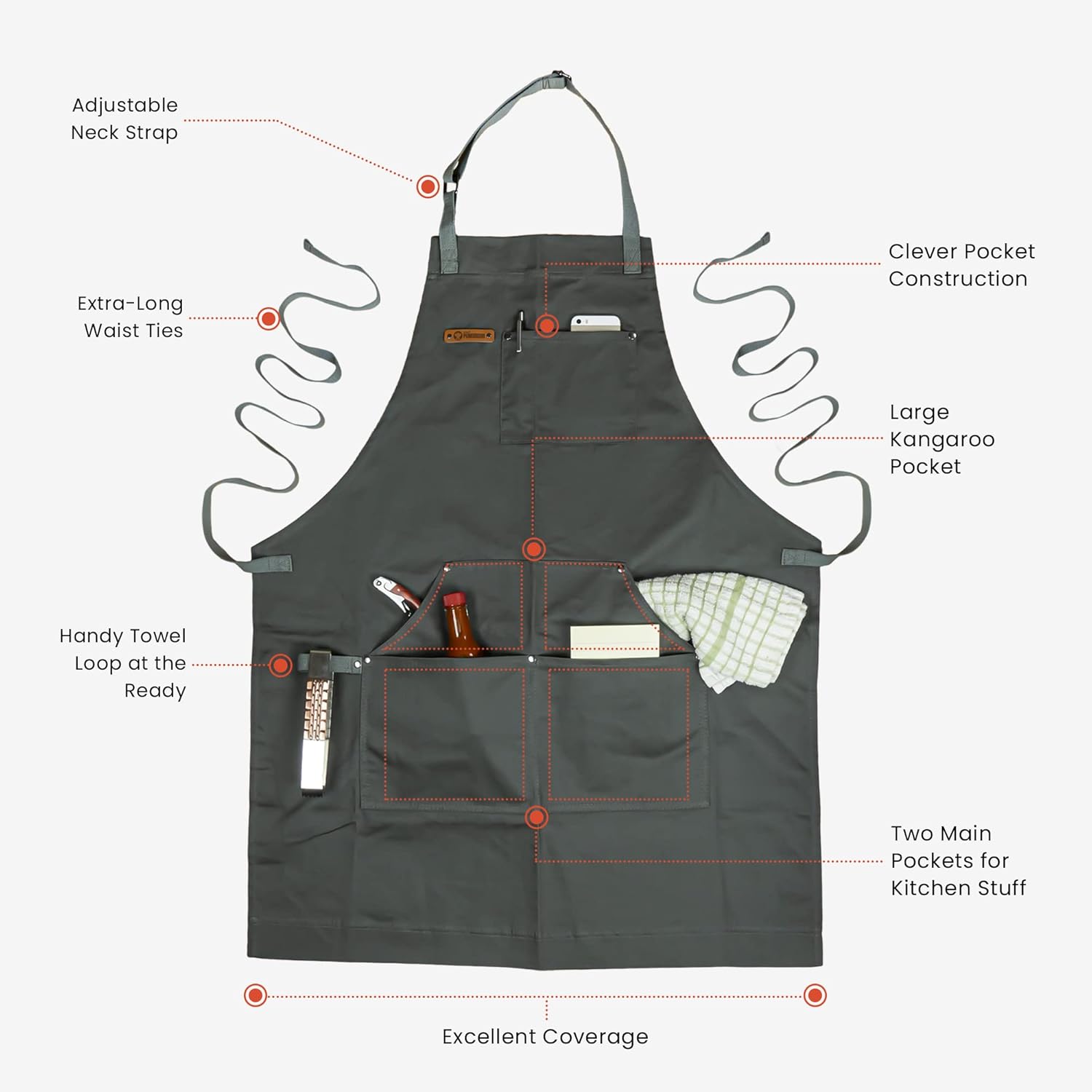 Chef Pomodoro Chef Apron for Men and Women - Kitchen Apron with Pockets & Adjustable Neck Straps - Cooking Apron 100% Cotton