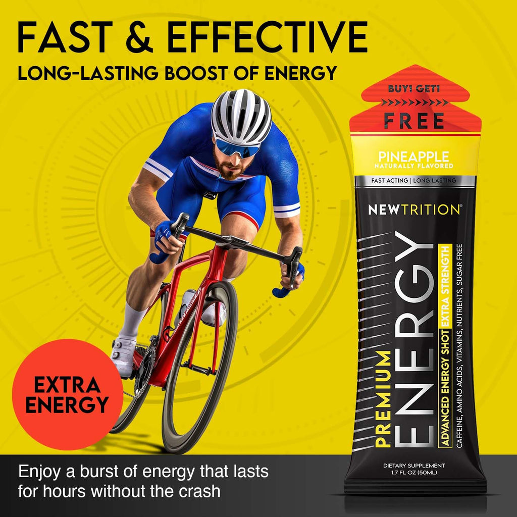 NewTrition® Extra Strength Energy Shots, 250mg Caffeine Energy Shots with Vitamin B & Amino Acids, Sugar-Free Vitamin Energy Shot, 1.7 fl oz (Pack of 12, Pineapple)