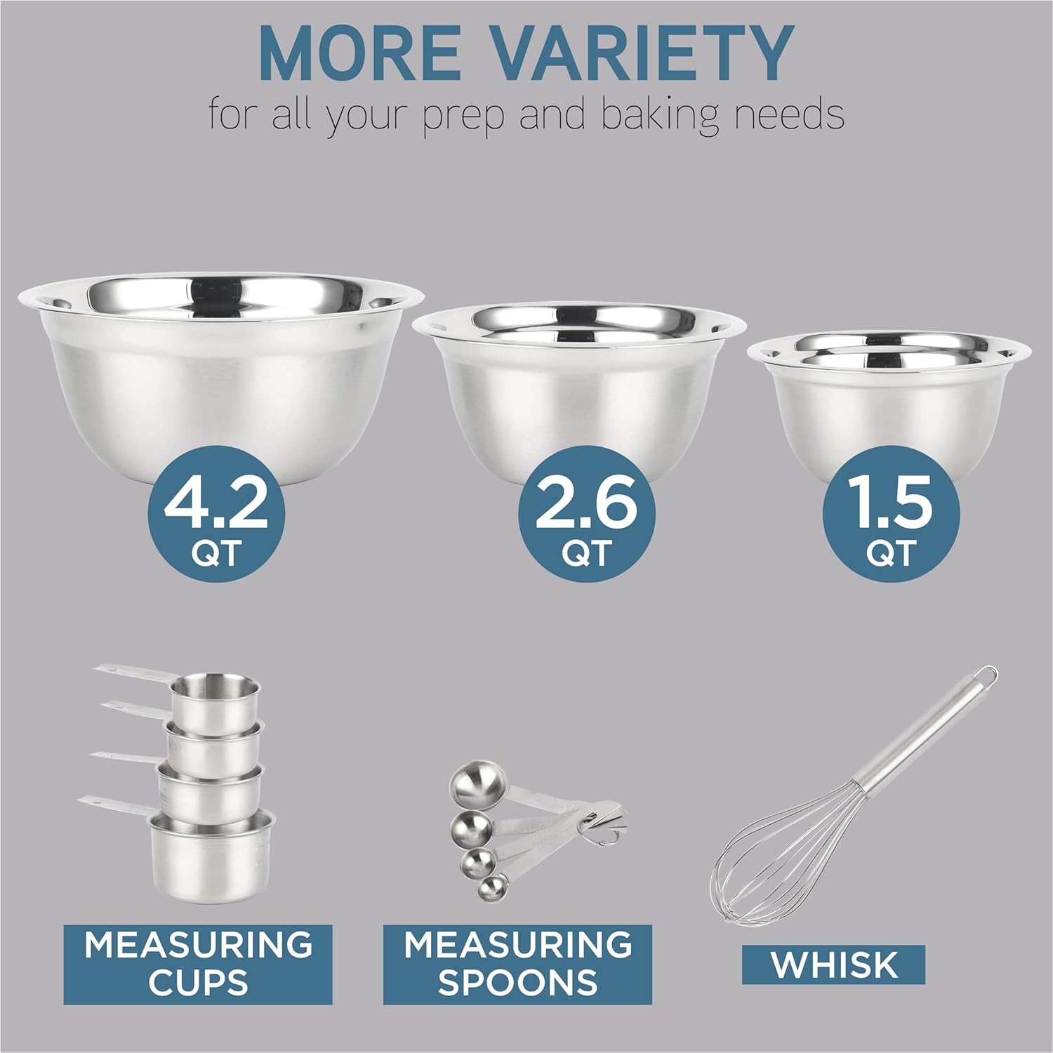 COOK WITH COLOR Stainless Steel Mixing Bowls Set - Nesting Bowls with Non-Slip Bottom and Easy-Grip Handles, Silver, 12 Pieces