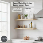 Lufia Floating Wall Shelves, Set of 2, MDF with Invisible Brackets, Modern Storage for Bedroom, Bathroom, Living Room, Kitchen (Oak, 24" W x 7" D x 1.5" H)