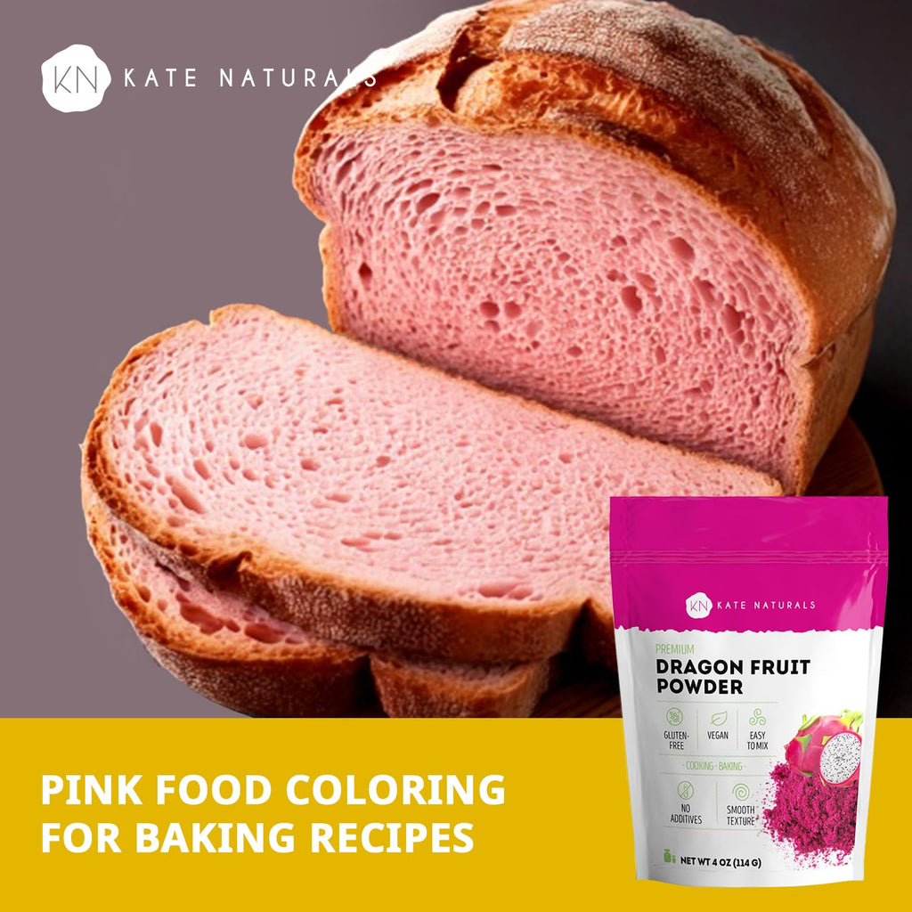Kate Naturals Dragon Fruit Powder for Baking & Drinks (4oz). Vegan, Gluten Free Dried Pink Pitaya Powder for Dragonfruit Syrup, Smoothies & Food Coloring