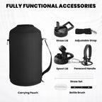One Gallon Water Bottle Insulated, Triple Walled Vacuum Stainless Steel (Cold for 48 Hrs), Leak Proof & Non-BPA, Large Water Flask Jug with Paracord Handle & Straw Spout Lids