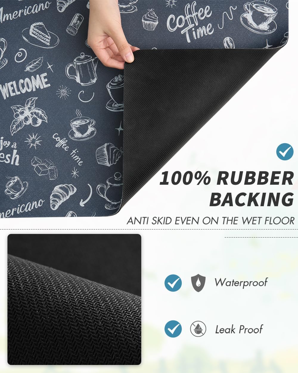 AMOAMI Coffee Mat - Hide Stain, Rubber Backed, Absorbent Dish Drying Mat for Kitchen Counter - Fits Under Coffee Maker & Machine - 16X24, Dust Blue