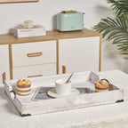 Large Wood Rectangular Serving Tray 20 x 14 Inch Rustic Wooden Ottoman Tray with Metal Handle and Wrapped Corners, Wood Coffee Table Tray Solid Pine Decorative Tray Whitewashed