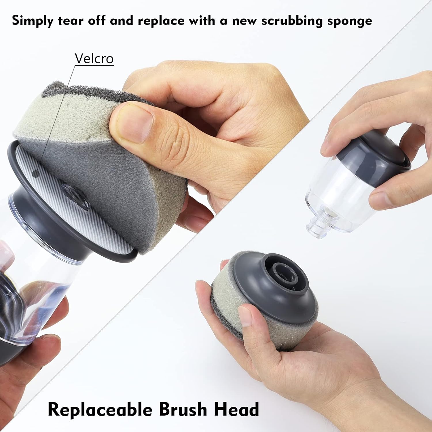 Dish Brush with Soap Dispenser, Kitchen Scrub Brush for Dishes Pots Pans Sink Cleaning, Scrub Sponge Dish Scrubber with Holder Set (Grey Handle & Scrub Sponge)