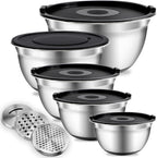 COOK WITH COLOR Stainless Steel Mixing Bowls Set with Lids - Nesting Bowls with Non-Slip Bottom, Silver, 14 Pieces