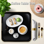 Black Square Decorative Tray with Handles, 13"*13" Versatile Serving Tray for Coffee Table, Ottoman, Ideal for Serving, Displaying, Organizing