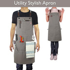 Kitchen Apron, Work Apron, Canvas, Multiple Pockets, Gardening, Painting, BBQ, Artist, Carpenter, Sizes M to XXL, Dark Gray