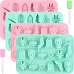 Actvty Halloween Chocolate Silicone Mold, 4 Packs Candy Gummy Molds of 18 Cavity with Skull Pumpkin Ghost Witch Hat Bat Spider Tombstone Shapes for Baking Chocolate Gummy Jelly Dessert