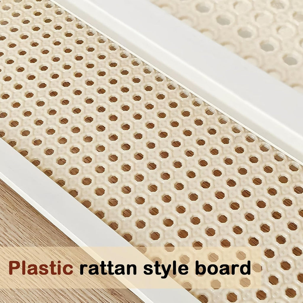 Wicker-Look Coffee Station Organizer, Bamboo Mug Holder Countertop, Kitchen Counter Shelf for Tea Coffee Bar Accessories, Matcha Stand, Cup Display, Condiment Storage Rack, 2 Tier, White