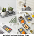 Silicone Kitchen Sink Organizer Tray for Multiple Usage,Eco-Friendly Sponges Holder for Kitchen Bathroom Counter or Sink,Dish Soap Dispenser,Scrubber,Bottle,Cup (Grey, 10"×5.3")