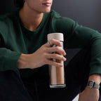 Glass Multi Tea Infuser Bottle 14oz - Double Wall Borosilicate Glass Flask | No Plastic Touches Contents | Perfect for Office or Home - Beige