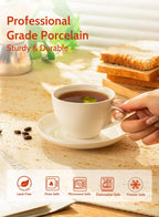 Sweese 6 Ounce Cappuccino Cups with Saucers, Porcelain Double Espresso Cups Set of 6 - White