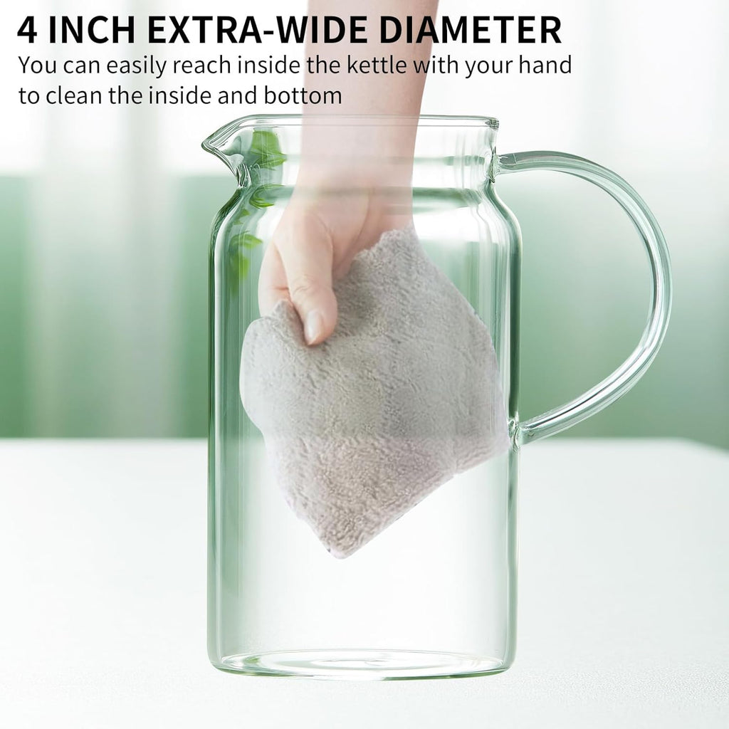 1 Gallon Glass Pitcher with Lid and Spout, Water Jug, 4000ML Carafe for Hot/Cold Water, Large Iced Tea Pitcher for Coffee, Juice and Homemade Beverage