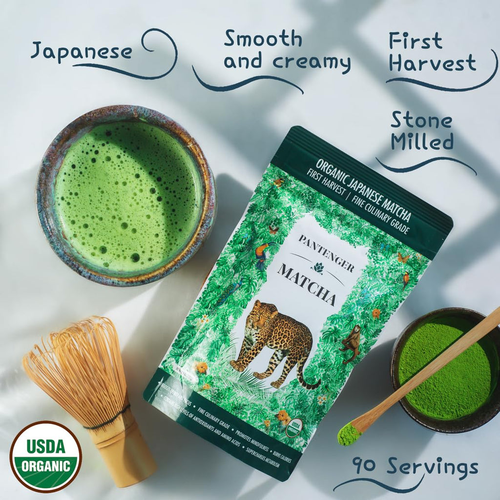Organic Matcha Green Tea Powder | 3.5 OZ - 80 Servings | Latte & Smoothie Grade | Japanese - First Harvest - Stone Milled | By Pantenger